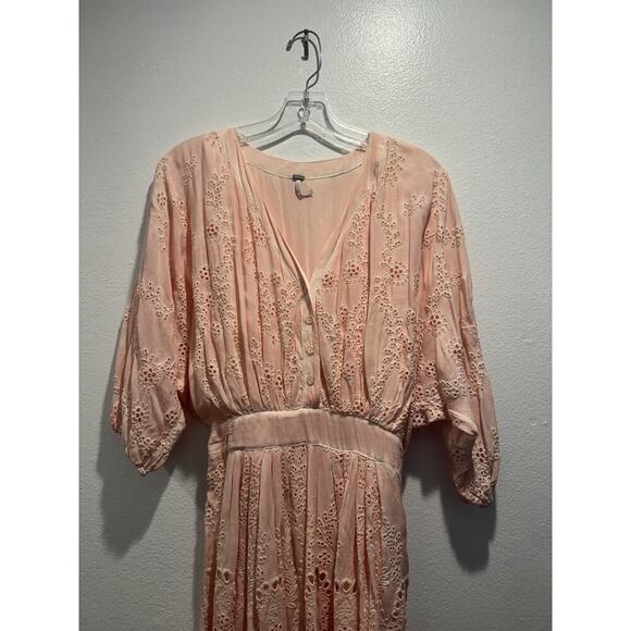 Young Fabulous & Broke Small Kyra Dress Peach Pink Tie Belt Eyelet Resort READ - Picture 2 of 11